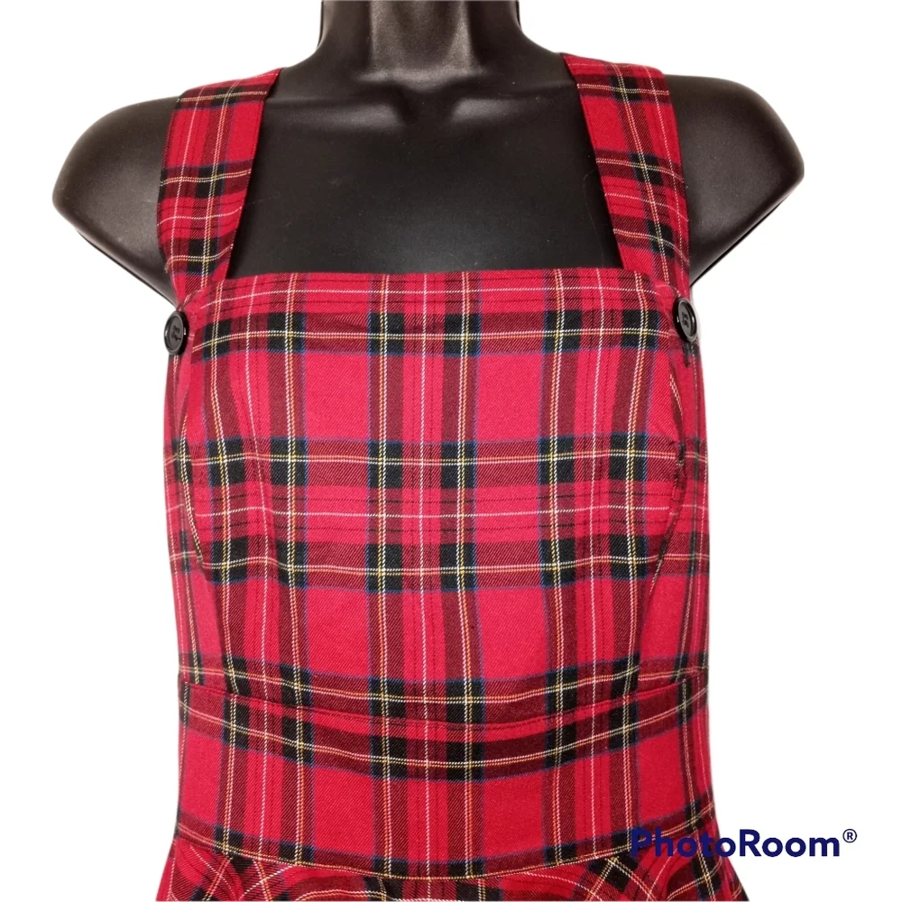 Hell Bunny Irvine Pinafore Red Tartan Plaid Dress